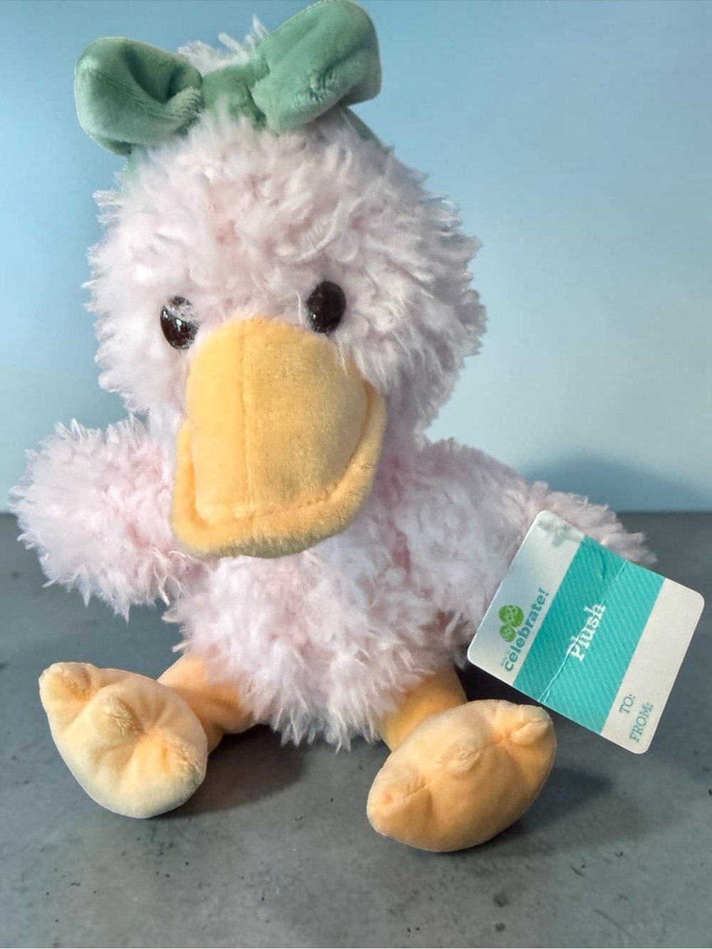 Pink Plush Duck with Yellow Beak and Bow